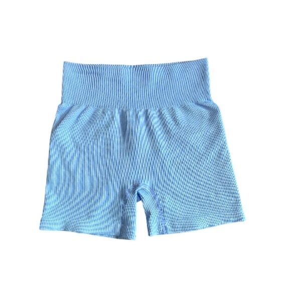Powder Blue Ribbed Spandex Bodycon Tight Athletic Shorts - Picture 1 of 4